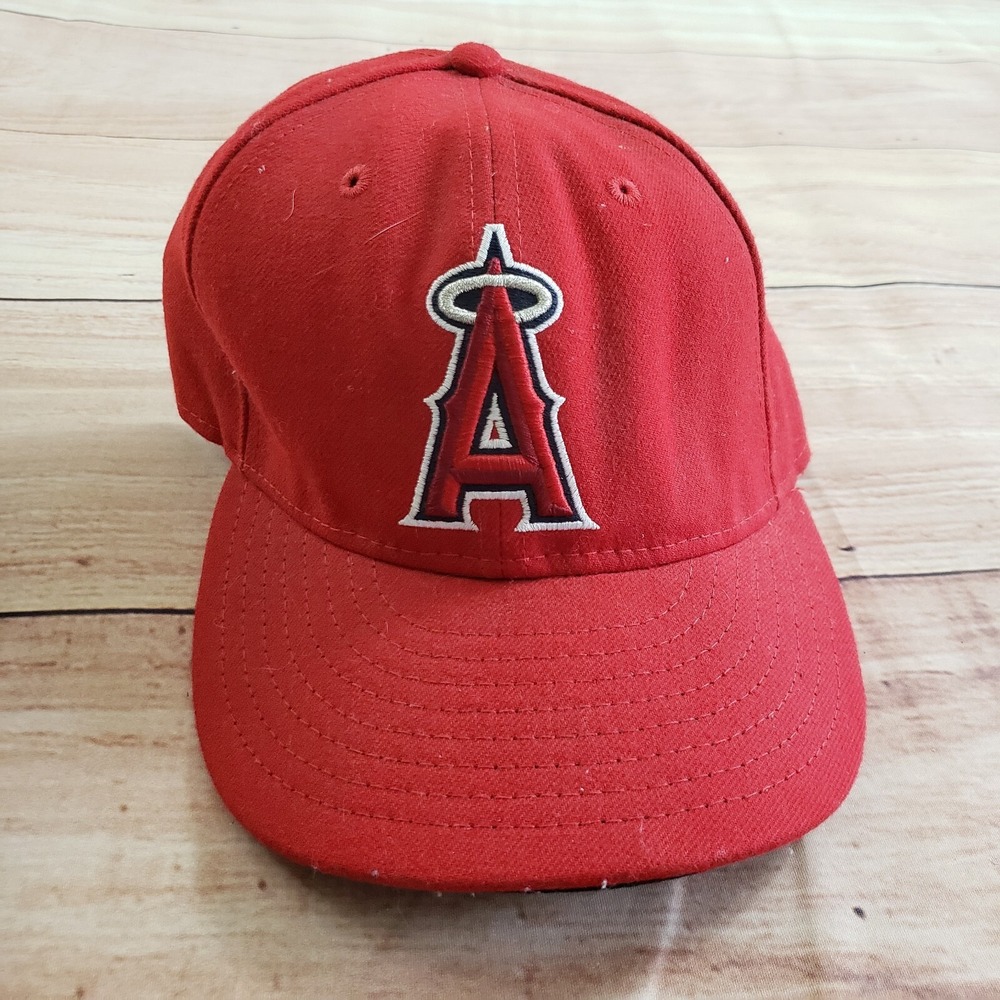 Los Angeles Angels Hat Cap Adult 7 1/4 Fitted Red White Baseball New Era Mens
